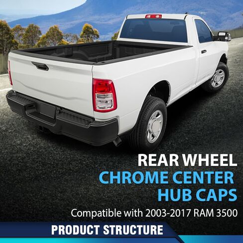 PIT66 Rear Wheel Chrome Center Hub Cap, Compatible with 03-17 Dodge Ram 3500 1-Ton Dually 8-Lug 5 Slot 17" Steel Rear Wheels 1 Pair in Saudi Arabia