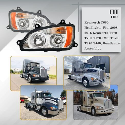 Pair of Headlights Compatible with Kenworth T660 T170 T270 T370 T440 T470 T700, Front Headlight Assembly Set - Driver & Passenger Side, DOT Approved, Includes All Bulbs in Saudi Arabia