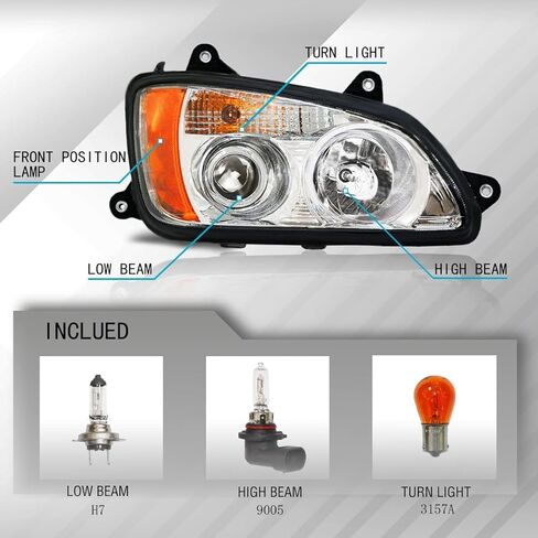 Pair of Headlights Compatible with Kenworth T660 T170 T270 T370 T440 T470 T700, Front Headlight Assembly Set - Driver & Passenger Side, DOT Approved, Includes All Bulbs in Saudi Arabia