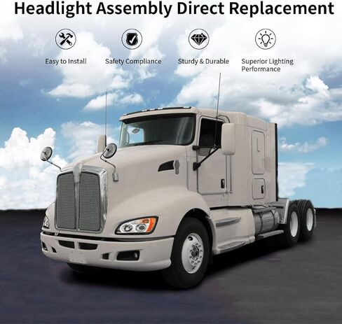 Pair of Headlights Compatible with Kenworth T660 T170 T270 T370 T440 T470 T700, Front Headlight Assembly Set - Driver & Passenger Side, DOT Approved, Includes All Bulbs in Saudi Arabia