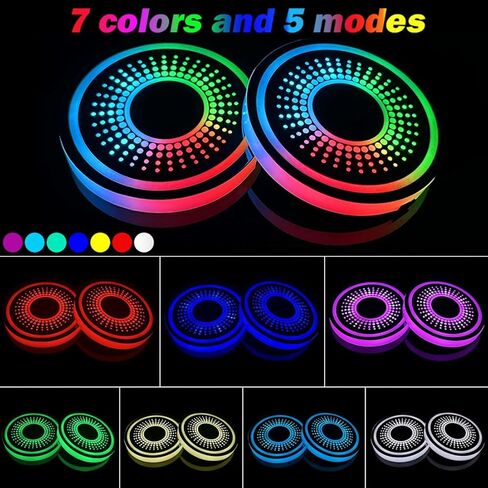 LED Car Cup Holder Lights,2 PCS 7 Colors Luminescent Light Cup Pad,USB Charging Car Coasters,Luminescent Cup Pad Interior Atmosphere Lamp Decoration Light in Saudi Arabia