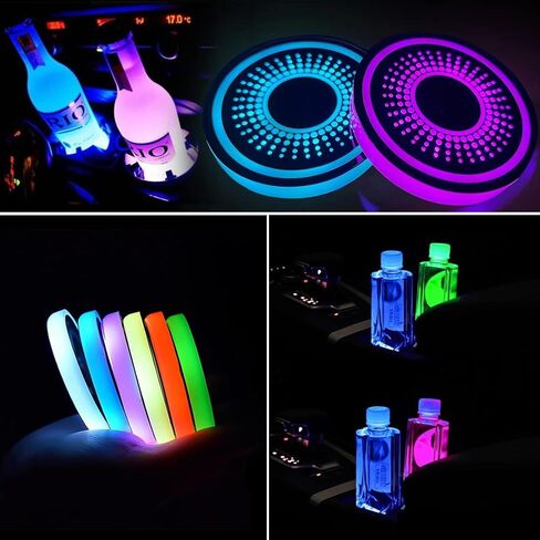 LED Car Cup Holder Lights,2 PCS 7 Colors Luminescent Light Cup Pad,USB Charging Car Coasters,Luminescent Cup Pad Interior Atmosphere Lamp Decoration Light in Saudi Arabia