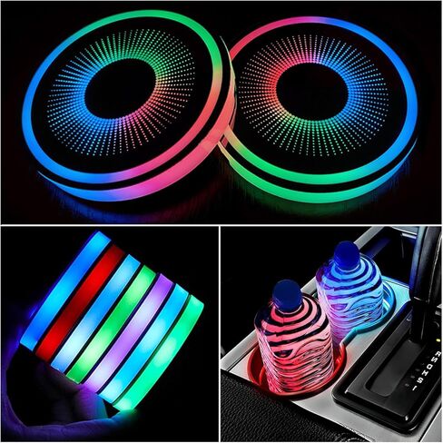 LED Car Cup Holder Lights,2 PCS 7 Colors Luminescent Light Cup Pad,USB Charging Car Coasters,Luminescent Cup Pad Interior Atmosphere Lamp Decoration Light in Saudi Arabia