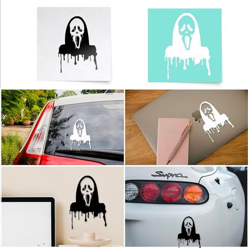 (2 Pcs, 3.5'' x 6.8'', 1 Black, 1 White) â€“ No Background â€“ Durable and Waterproof of Ghostface, Scream Car Decal, Horror Movie Sticker Decal for Laptops, Water Bottles, Cars, Trucks, Wall Ideal Gi in Saudi Arabia