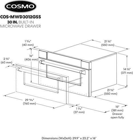 كوزمو COS-MWD3012NHSS 30 بوصة، درج ميكروويف، ستانلس ستيل in Kuwait