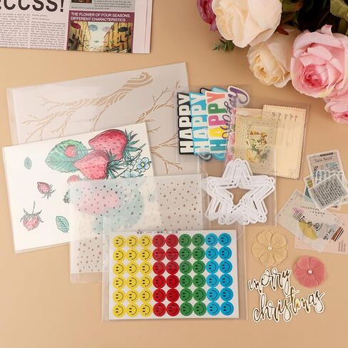 BAOFALI 200 Pcs/Set 5 Sizes Stamp & Die Storage Pockets Resealable Clear Plastic Seal Bags Storagefor Cutting Dies Stamp Crafts for DIY Scrapbooking Paper Card Craft Cutting Dies Storage in Saudi Arabia