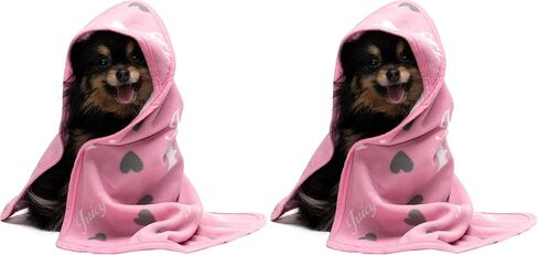Juicy Couture Hooded Dog Towel Pink – 100% Microfiber Dog Drying Towel with Hood & Snap Closure, Absorbent Quick Dry Machine Washable Hooded Dog Towels for Drying Dogs & Cats in Saudi Arabia