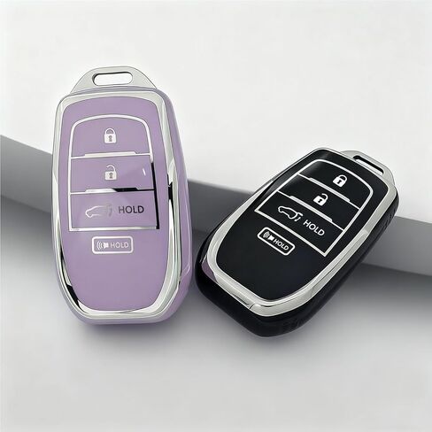 غطاء Key Fob لسيارة Toyota - حافظة حماية كاملة من مادة TPU الناعمة الممتازة مع سلسلة مفاتيح، تناسب Grand Highlander Corolla Camry Tundra Prius Sequoia Venza Tacoma 4Runner Rav4 Land Cruiser، وردي 4 أزرار in Kuwait