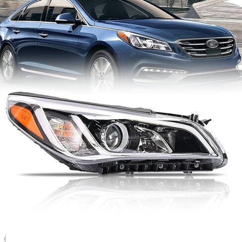 مجموعة المصابيح الأمامية لعام 2015 2016 2017 Hyundai Sonata، مصباح أمامي هالوجين جانبي للراكب والسائق مع عدسة شفافة عاكس كهرماني أسود (جميع المصابيح متضمنة)، 1 بيار، 92102-C2000 HY2503183 in Kuwait