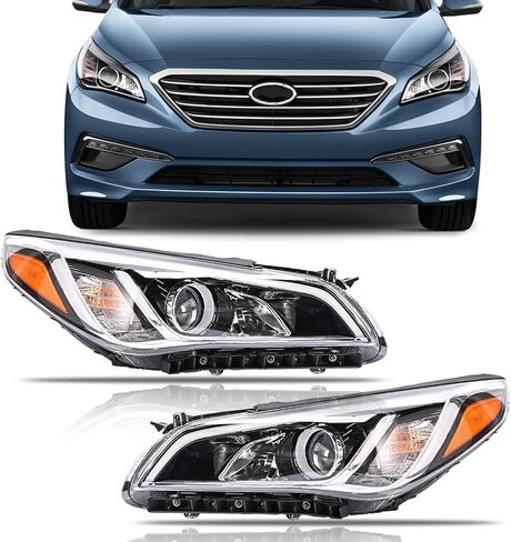 مجموعة المصابيح الأمامية لعام 2015 2016 2017 Hyundai Sonata، مصباح أمامي هالوجين جانبي للراكب والسائق مع عدسة شفافة عاكس كهرماني أسود (جميع المصابيح متضمنة)، 1 بيار، 92102-C2000 HY2503183 in Kuwait