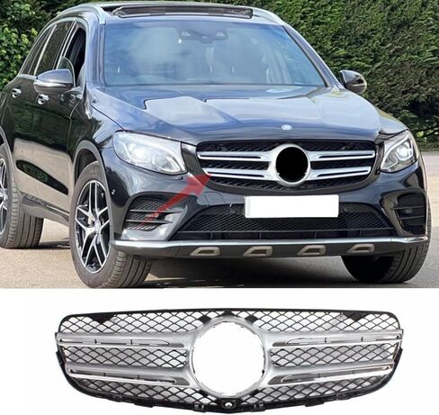 Front Upper Grill Radiator Grille Compatible with Mercedes Benz X253 GLC250 GLC300 GLC350e 2016 2017 2018 2019 (Chrome) in Saudi Arabia