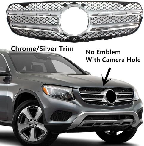 Front Upper Grill Radiator Grille Compatible with Mercedes Benz X253 GLC250 GLC300 GLC350e 2016 2017 2018 2019 (Chrome) in Saudi Arabia