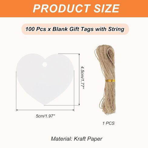 PATIKIL 100 Pcs Blank Gift Tags with String, 2x1.8 Inch Kraft Paper Tags Gift Bags Tags Heart Label with Holes for Wedding Holiday Party Favor Clothes Craft, Red in Saudi Arabia