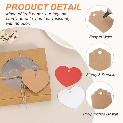 PATIKIL 100 Pcs Blank Gift Tags with String, 2x1.8 Inch Kraft Paper Tags Gift Bags Tags Heart Label with Holes for Wedding Holiday Party Favor Clothes Craft, Red in Saudi Arabia