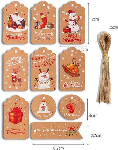 ‌Merry Christmas Gift Tags with String - 50Pcs Holiday Name for Gifts, Bulk Xmas Labels with Rope, Happy Holiday for Presents, Modern Paper Christmas - Red in Saudi Arabia
