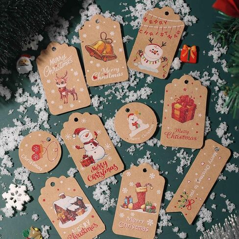 ‌Merry Christmas Gift Tags with String - 50Pcs Holiday Name for Gifts, Bulk Xmas Labels with Rope, Happy Holiday for Presents, Modern Paper Christmas - Red in Saudi Arabia