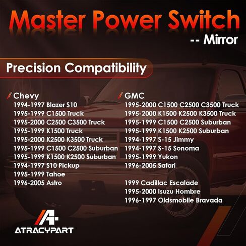 مفتاح تشغيل المرآة الكهربائية | ل1994-2000 تشيفي جي إم سي C1500 C2500 C3500 K1500 K2500 K3500 شاحنة سوبربان تاهو يوكون ايسوزو كاديلاك أولدزموبيل والمزيد | يستبدل # 15009690، 19209371، 901-000 in Saudi Arabia