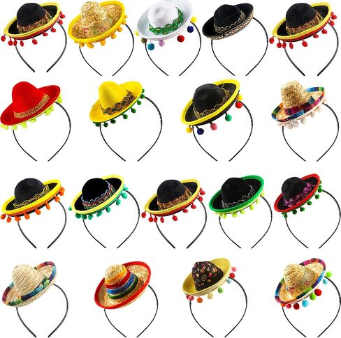 18 Pieces Mexican Sombrero Headbands Cinco De Mayo Hat Headhair Fiesta Headbands for Fun Fiesta Party Supplies Mexican Theme Decorations in Saudi Arabia