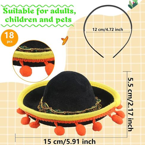 18 Pieces Mexican Sombrero Headbands Cinco De Mayo Hat Headhair Fiesta Headbands for Fun Fiesta Party Supplies Mexican Theme Decorations in Saudi Arabia