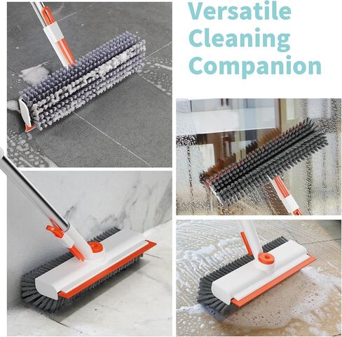 Floor Scrub Brush with Long Handle, 3 in 1 Scrape and Heavy-Duty Stiff Bristle Scrubber Brush for Cleaning Shower Bathroom, Patio, Garage, Kitchen, Wall and Deck in Kuwait