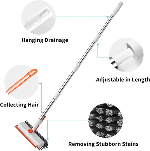 Floor Scrub Brush with Long Handle, 3 in 1 Scrape and Heavy-Duty Stiff Bristle Scrubber Brush for Cleaning Shower Bathroom, Patio, Garage, Kitchen, Wall and Deck in Kuwait