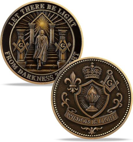 Masonic Challenge Coin - Masonic Darkness to Light Coin Freemasons Metal United States Freemasonry Symbol Coins Masonic Commemorative Gifts in Saudi Arabia