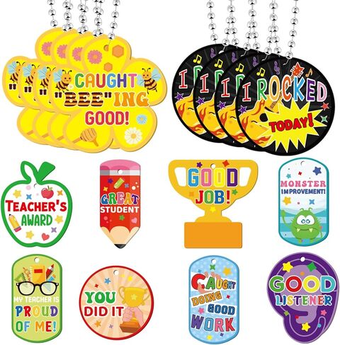 100 Pack Student Motivational Incentives Dog Tag with Necklaces Cardstock Recognition Award Education Reward Prizes Gifts Bulk for School Classroom Teacher Supplies, 10 Styles in Saudi Arabia