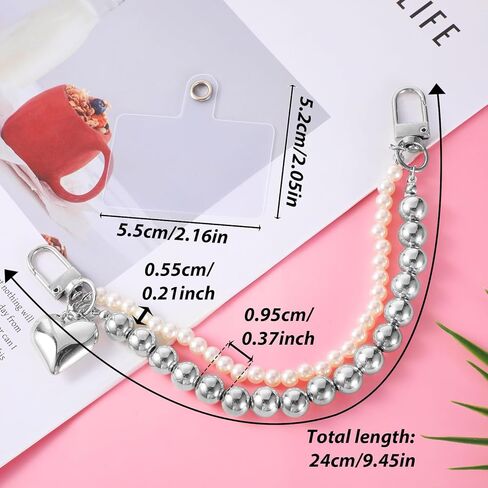 Womens Bag Chain Charm for Handbags Silver Chains for Purse Chains for Handbags with Heart Pendant Pearl Purse Chain Replacement Charms for Women in Saudi Arabia