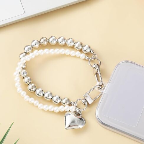 Womens Bag Chain Charm for Handbags Silver Chains for Purse Chains for Handbags with Heart Pendant Pearl Purse Chain Replacement Charms for Women in Saudi Arabia