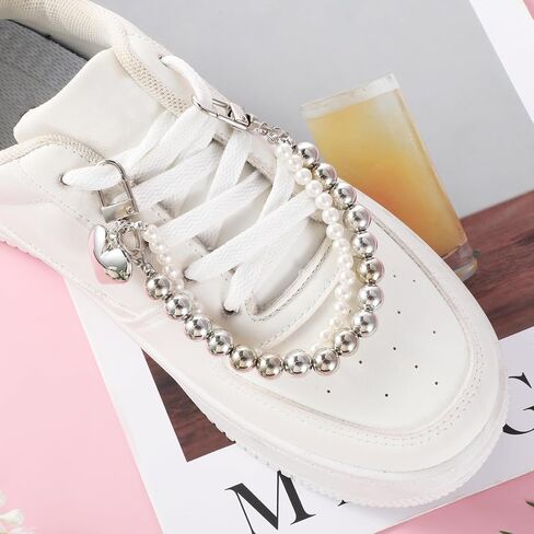 Womens Bag Chain Charm for Handbags Silver Chains for Purse Chains for Handbags with Heart Pendant Pearl Purse Chain Replacement Charms for Women in Saudi Arabia