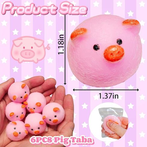 Taba Squishy Pigs 6Pcs Mini Kawaii Pig Squishies Sensory Toys, Fufu Squishy Pig Stress Balls for Kids and Adults, Soft Mochi Fidget Toys for Party Favors Birthday Gifts Classroom Prizes in Saudi Arabia