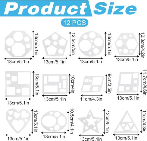 12 PCS Geometric Stencils Shape Stencils Drawing Templates Reusable Hexagon Stencil Square Stencil for Drawing Crafts Art DIY Gifts (White) in Saudi Arabia