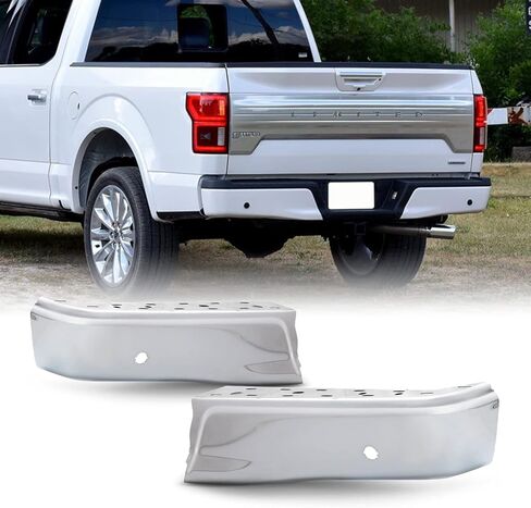 AKKON - Fits 2015-2019 Ford F150 Pickup Truck Chrome Steel Rear Bumper End Cap w/Parking Sensor Hole Passenger Right Replacement in Saudi Arabia