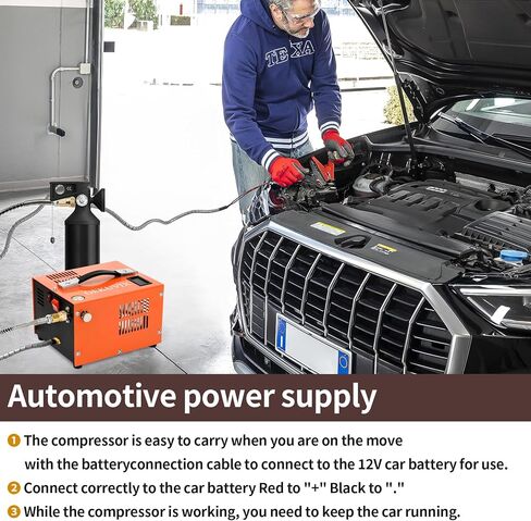 Portable PCP Air Compressor, 4500PSI/30MPa Water & Oil-Free,12V DC/110V AC Dual Power with Power Converter, Built-in Cooling Fan, High Pressure Air Pump for Airguns, Paintball Tank in Kuwait