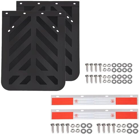 Mytee Products Semi Truck Mud Flap & Hanger Kit – 2PK 24"x30" Black Striped Rubber Mud Flaps and 2PK 24"x3" Heavy-Duty Aluminum Hanger Plates with Red & White Reflective Tape in Saudi Arabia