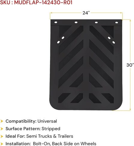 Mytee Products Semi Truck Mud Flap & Hanger Kit – 2PK 24"x30" Black Striped Rubber Mud Flaps and 2PK 24"x3" Heavy-Duty Aluminum Hanger Plates with Red & White Reflective Tape in Saudi Arabia