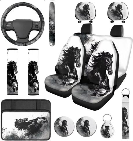 14 Pcs Tiger Print Car Seat Cover Set Auto Steering Wheel Cover Armrest Cushion Head Rest Protector Seat Belt Covers,Animal Print Yellow Automotive Interior Sets Unverisal Fit Cars SUV Turcks in Saudi Arabia