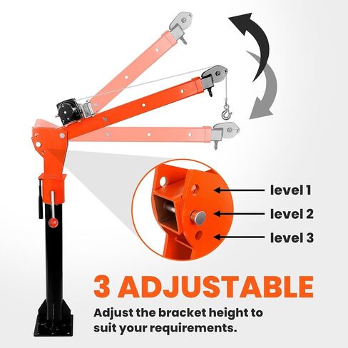 Alloy Steel Crane with 3-Postinon Adjustable Boom, 2000LBS Electric Winch Truck Crane with 360° Swivel, 47-67" L Truck Bed Crane, 110V Jib Crane, Electric Hoist for Pickups Lifting (2000LBS) in Saudi Arabia