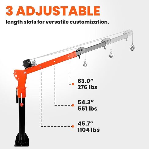 Alloy Steel Crane with 3-Postinon Adjustable Boom, 2000LBS Electric Winch Truck Crane with 360° Swivel, 47-67" L Truck Bed Crane, 110V Jib Crane, Electric Hoist for Pickups Lifting (2000LBS) in Saudi Arabia
