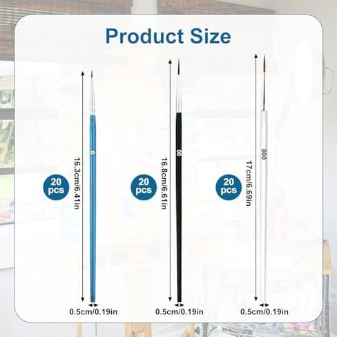 60pcs Detail Paint Brushes, 3 Sizes Miniature Fine Paintbrush #0#00#000 Tiny Liner Oil Brushes with Mini Point Tip for Watercolor Acrylic Nail Model Art Painting (Blue, Black, White) in Saudi Arabia