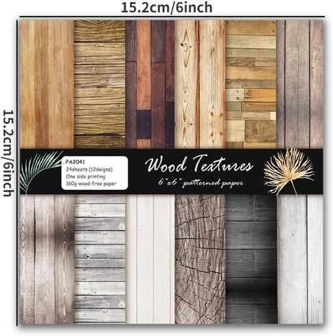 24pcs Wood Scrapbook Paper Pad 6x6, Assorted Pattern Decoupage Cardstock, Single-Sided Vintage Scrapbooking DIY Decorative Cardmaking Supplies in Saudi Arabia