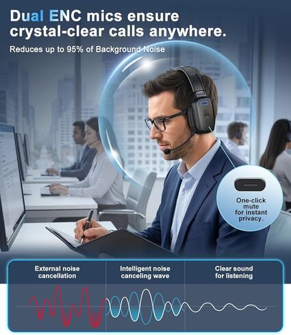 سماعة رأس بلوتوث، سماعة رأس لاسلكية لسائقي الشاحنات مع ميكروفون لإلغاء الضوضاء، سماعة رأس لسائق الشاحنة مع زر كتم الصوت، تعمل لمدة 60 ساعة للعمل في مكتب الهاتف المحمول in Kuwait