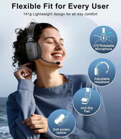 سماعة رأس بلوتوث، سماعة رأس لاسلكية لسائقي الشاحنات مع ميكروفون لإلغاء الضوضاء، سماعة رأس لسائق الشاحنة مع زر كتم الصوت، تعمل لمدة 60 ساعة للعمل في مكتب الهاتف المحمول in Kuwait