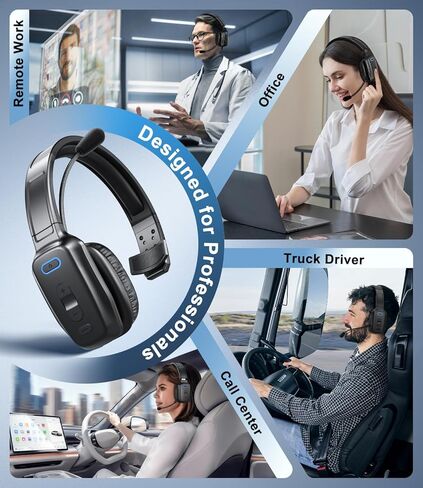 سماعة رأس بلوتوث، سماعة رأس لاسلكية لسائقي الشاحنات مع ميكروفون لإلغاء الضوضاء، سماعة رأس لسائق الشاحنة مع زر كتم الصوت، تعمل لمدة 60 ساعة للعمل في مكتب الهاتف المحمول in Kuwait