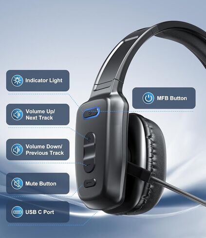 سماعة رأس بلوتوث، سماعة رأس لاسلكية لسائقي الشاحنات مع ميكروفون لإلغاء الضوضاء، سماعة رأس لسائق الشاحنة مع زر كتم الصوت، تعمل لمدة 60 ساعة للعمل في مكتب الهاتف المحمول in Kuwait