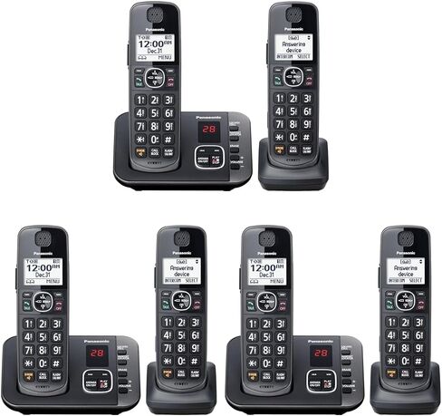 Panasonic DECT 6.0 Expandable Cordless Phone System with Answering Machine and Call Blocking - 3 Handsets - KX-TGE633M (Metallic Black) in Saudi Arabia