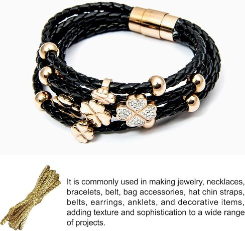 Flat Braided Leather Cord 5mm Braided Cording 5m Gold Leather Craft Strip for Jewelry Making, Necklaces, Bracelets, Belt, 16.4ft in Saudi Arabia