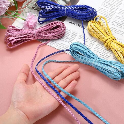Flat Braided Leather Cord 5mm Braided Cording 5m Gold Leather Craft Strip for Jewelry Making, Necklaces, Bracelets, Belt, 16.4ft in Saudi Arabia