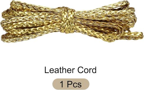 Flat Braided Leather Cord 5mm Braided Cording 5m Gold Leather Craft Strip for Jewelry Making, Necklaces, Bracelets, Belt, 16.4ft in Saudi Arabia
