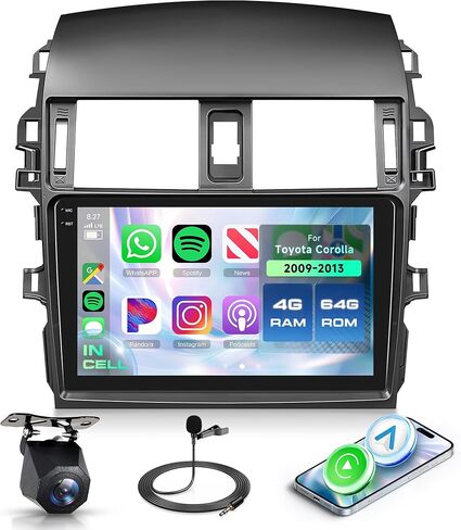2G+64G Android Car Stereo for Toyota Corolla 2009-2013,Wireless CarPlay Android Auto Car Radio Head Unit 9‘’ Touch Screen WiFi GPS FM RDS Hi-Fi Bluetooth SWC Backup Camera Mic in Kuwait